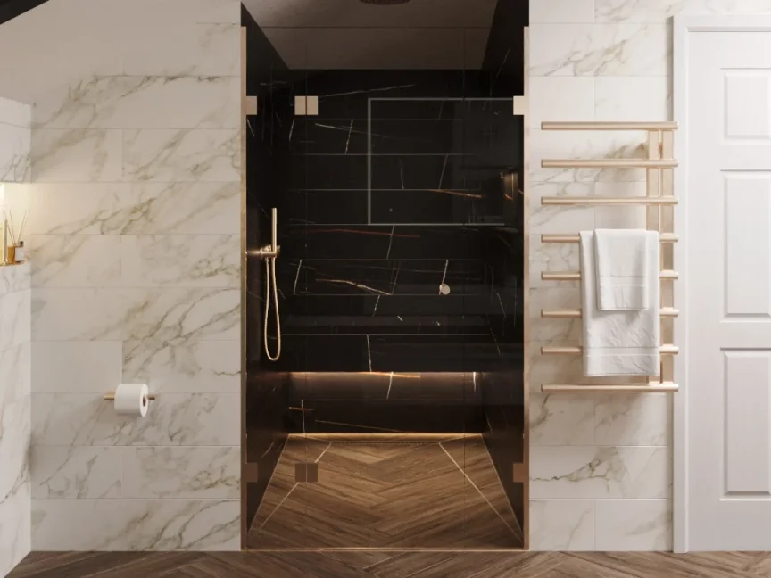 AVA Purity 1000 x 500mm Brushed Brass PVD Stainless Steel Towel Rail detail view - Image 4