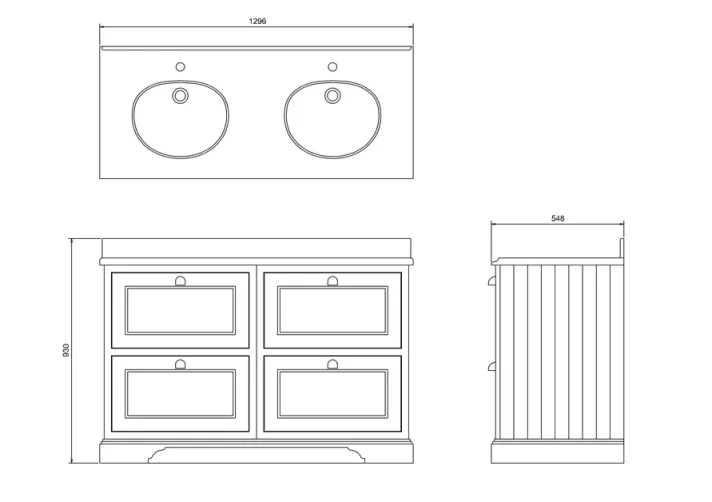 Burlington White Double Vanity Bowl Minerva Carrara technical drawing - Image 2