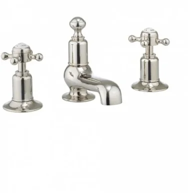 Crosswater Belgravia Traditional 3 Hole Deck Mounted Crosshead Basin Mixer Tap Set Nickel detail view - Image 2