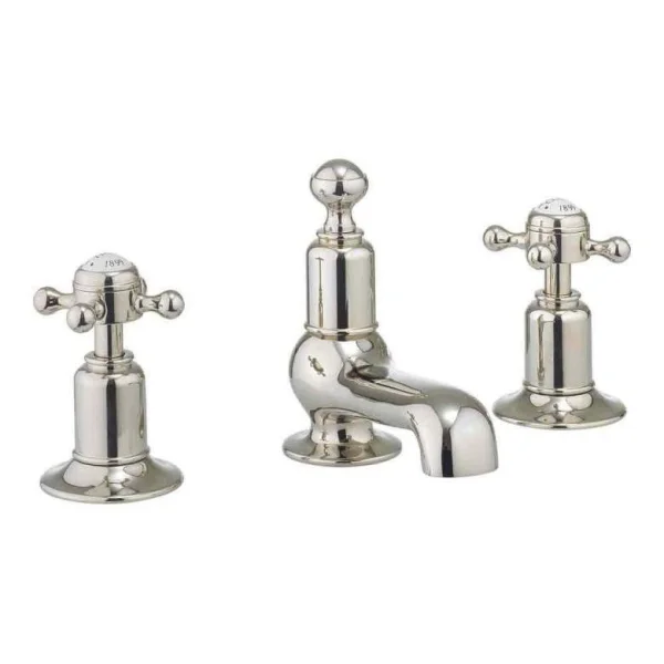 Crosswater Belgravia Traditional 3 Hole Deck Mounted Crosshead Basin Mixer Tap Set Nickel