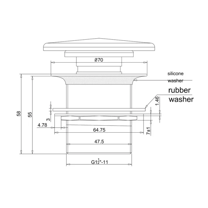 Britton Bath Click Clack Natural Stone Unslotted detail view - Image 2