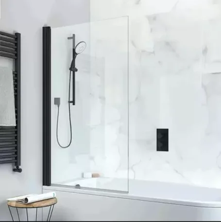 Crosswater Design 8 Single Panel 8mm Bath Screen 850mm Matt Black product image - Image 1