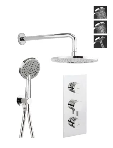 Crosswater Dial Kai Lever Thermostatic Shower Valve With 2 Way Diverter, Shower Head, Arm & Shower Kit Chrome