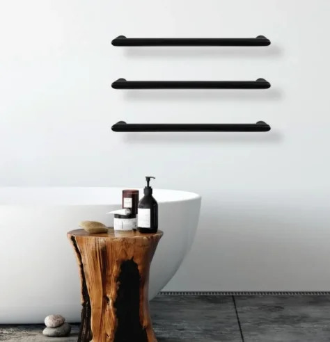 Thermosphere 12v Heated Towel Bar Double Round 632mm Matt Black product image - Image 1