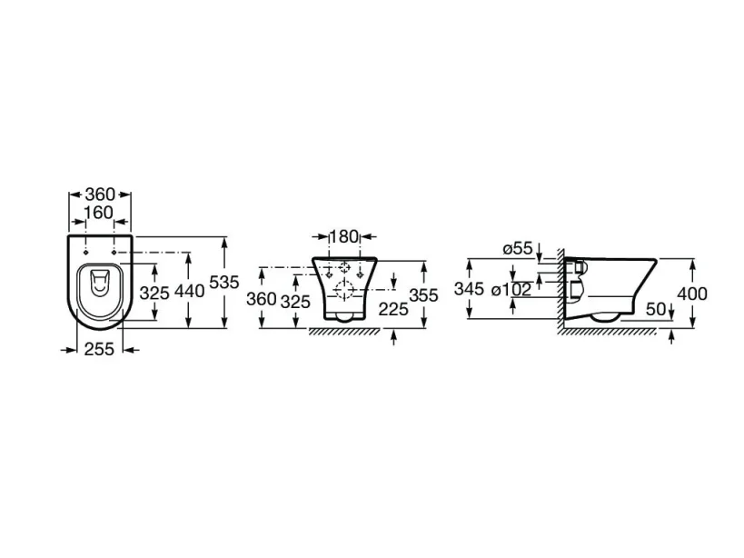 Roca Nexo Wall Hung Wc Pan technical drawing - Image 2