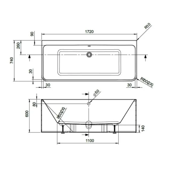 Bc Designs Murali Btw 1720x740 Bath (waste Included) Gloss White detail view - Image 3