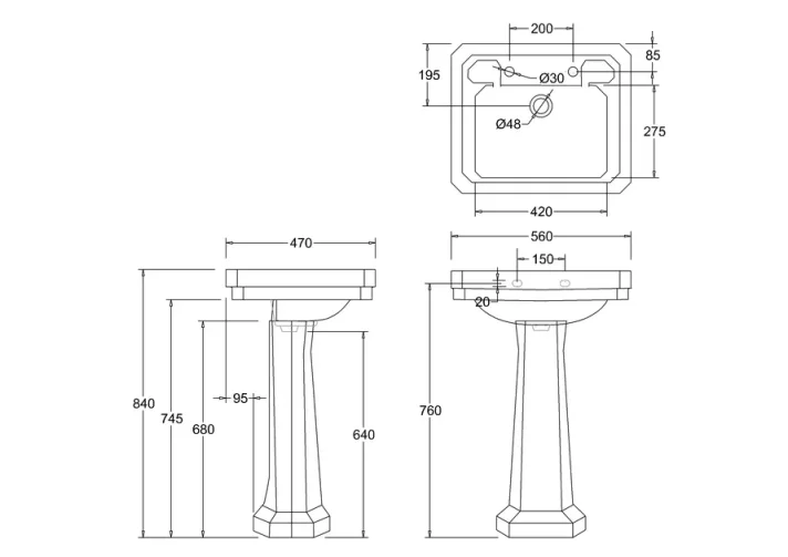 Burlington Victorian 2th 560 Basin product image - Image 2