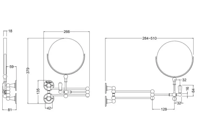 Burlington Cosmetic Wall Mirror - Chrome technical drawing - Image 2
