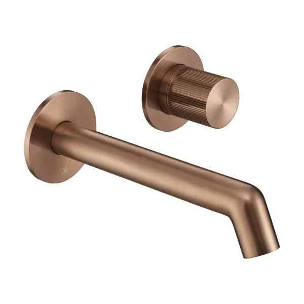 Just Taps Evo Wall Mounted Basin Mixer Tap Brushed Bronze 200mm Spout