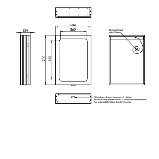 Hib Vapor 50 Steam Free Cabinet W50 X H70 X D12.2cm technical drawing - Image 2