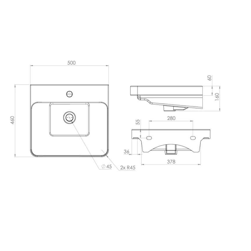Saneux Hyde 50x46cm Washbasin 1th detail view - Image 3