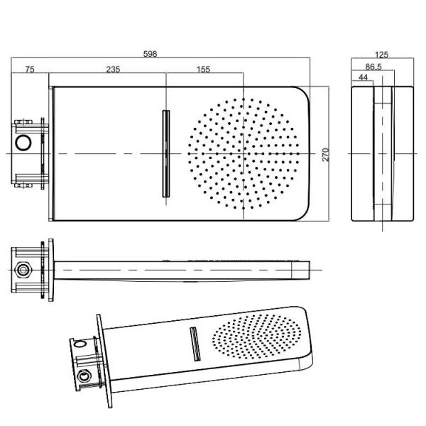 Crosswater Revive Shower Head With Waterfall Feature Chrome technical drawing - Image 3