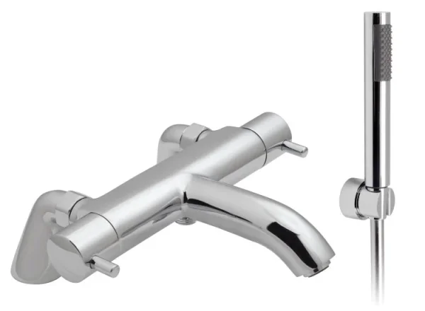 Vado Celsius Pillar Mounted 2 Hole Thermostatic Bath Shower Mixer With Shower Kit Chrome product image - Image 1