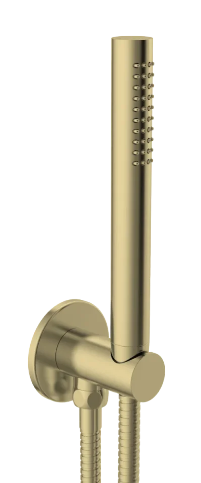 Just Taps Vos Round Water Outlet With Holder Metal Hose And Slim Hand Shower Brushed Brass product image - Image 1