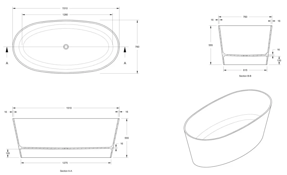Bc Designs Sorpressa Bath 1510 X 760 (no Waste) Industrial Grey detail view - Image 2