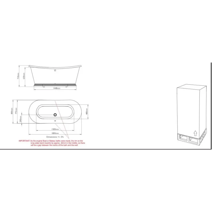 Bc Designs 1800 Boat Bath With Aluminium Plinth White detail view - Image 2