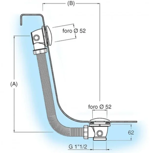 Crosswater Bath Extended Click Clack Waste 100cm Chrome technical drawing - Image 3