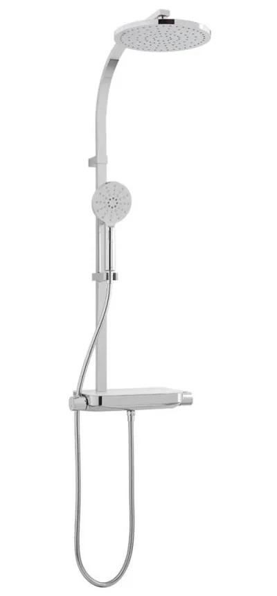 Vado Strata Showering Column With Thermostatic Shower Shelf Valve, Saturn Round Shower Head And Nebula Round 3 Function Showering Handset Chrome product image - Image 1
