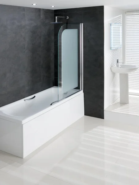 Eastbrook Volente 8mm Hinge Bath Screen 850x1500 Frosted Chrome Profiles
