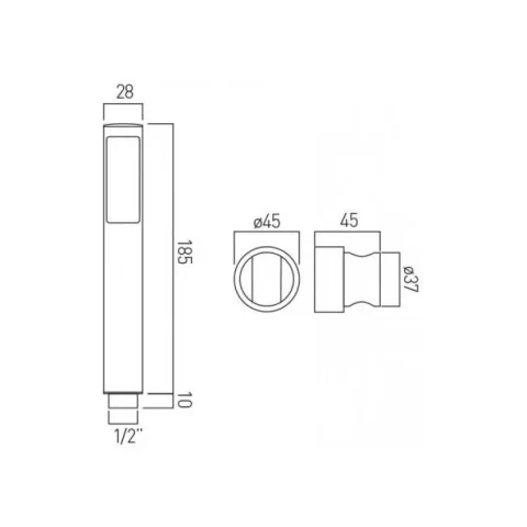 Vado Zoo Single Function Mini Shower Kit With 150cm Shower Hose And Bracket Chrome technical drawing - Image 3
