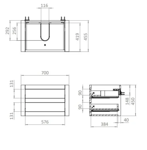 Crosswater Canvass Basin Unit 700 Storm Grey detail view - Image 7