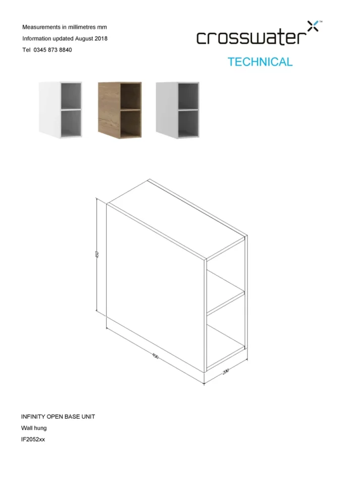 Crosswater Infinity Base Unit 200 Windsor Oak technical drawing - Image 2
