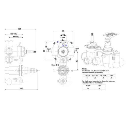 Crosswater 2 Way Multi-flow Diverter Valve Body With No Collars detail view - Image 3