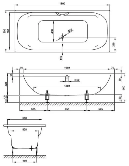 Bette Duo Double Ended Bath 1800 x 800mm with Overflow White (Feet Included) - Image 2