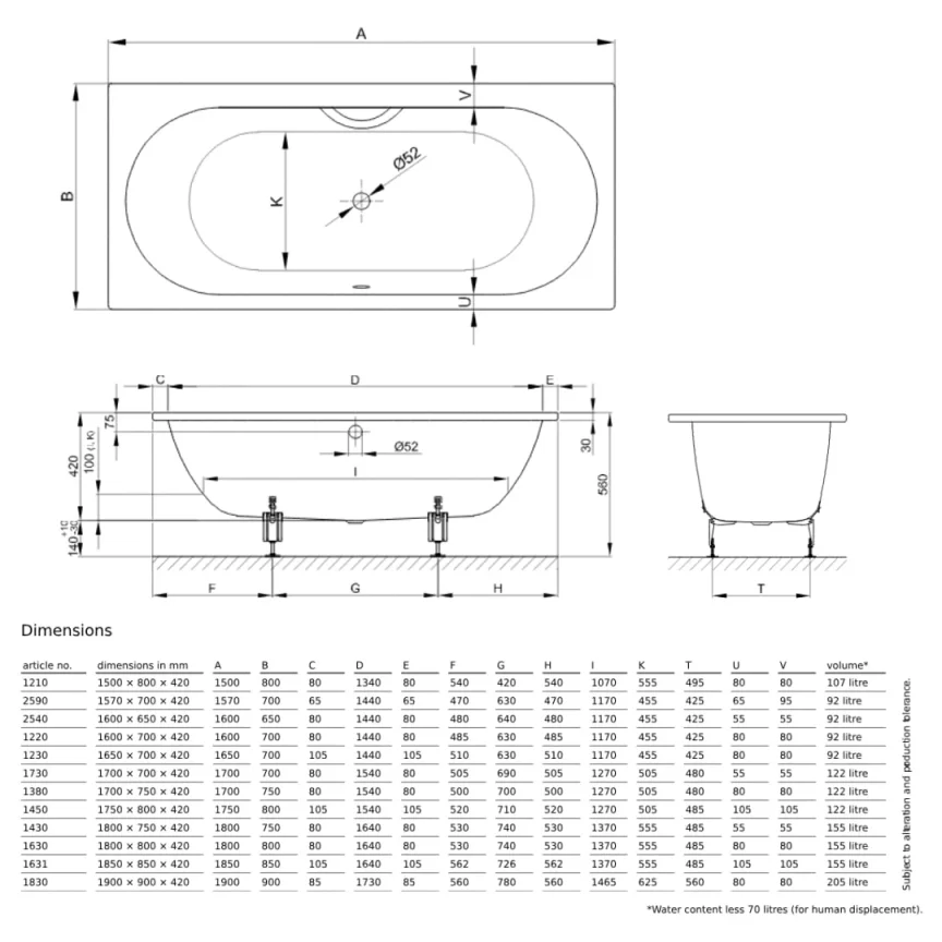 Bette Starlet Double Ended Bath with Overflow White (Multiple Sizes) - Image 5