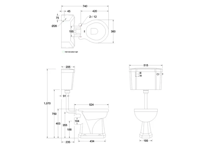 Burlington Low Level Close Coupled Toilet with 520 Lever Cistern (Seat Sold Separately) - Image 4