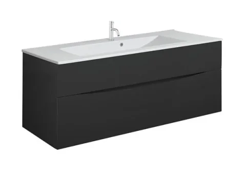 Crosswater Glide II 1000mm Wall Mounted 2 Drawer Vanity Unit with Ceramic Basin Matt Black - Image 1