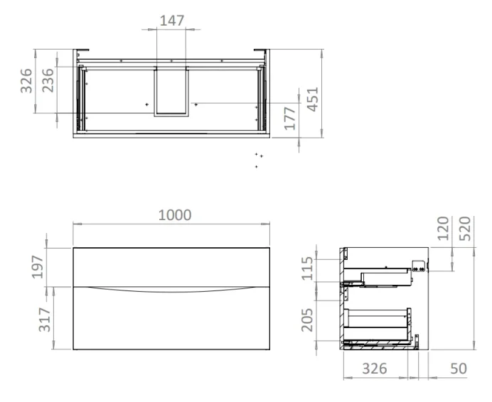 Crosswater Glide II 1000mm Wall Mounted 2 Drawer Vanity Unit with Ceramic Basin Steelwood - Image 2