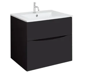 Crosswater Glide II 600mm Wall Mounted 2 Drawer Vanity Unit with Ceramic Basin Matt Black