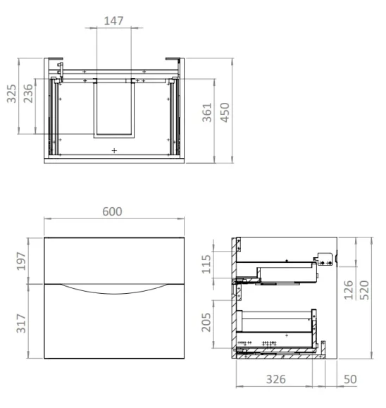 Crosswater Glide II 600mm Wall Mounted 2 Drawer Vanity Unit with Ceramic Basin Matt Black - Image 2