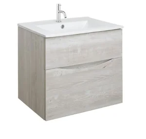 Crosswater Glide II 600mm Wall Mounted 2 Drawer Vanity Unit with Ceramic Basin Nordic Oak