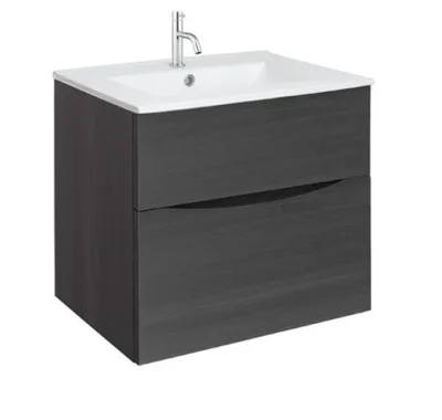 Crosswater Glide II 600mm Wall Mounted 2 Drawer Vanity Unit with Ceramic Basin Steelwood