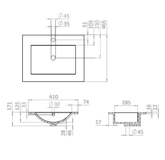 Crosswater Glide II 600mm Wall Mounted 2 Drawer Vanity Unit with Ceramic Basin White Gloss - Image 3