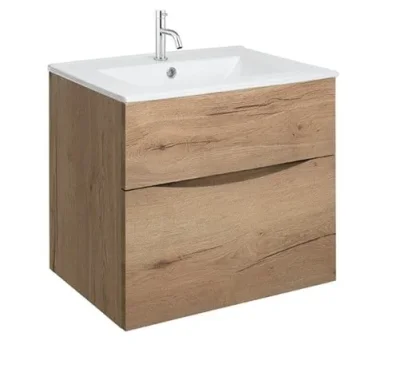 Crosswater Glide II 600mm Wall Mounted 2 Drawer Vanity Unit with Ceramic Basin Windsor Oak - Image 1