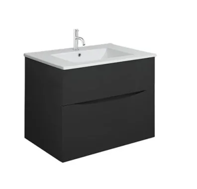 Crosswater Glide II 700mm Wall Mounted 2 Drawer Vanity Unit with Ceramic Basin Matt Black - Image 1
