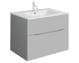 Crosswater Glide II 700mm Wall Mounted 2 Drawer Vanity Unit with Ceramic Basin Storm Grey Matt