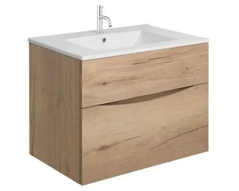 Crosswater Glide II 700mm Wall Mounted 2 Drawer Vanity Unit with Ceramic Basin Windsor Oak - Image 1