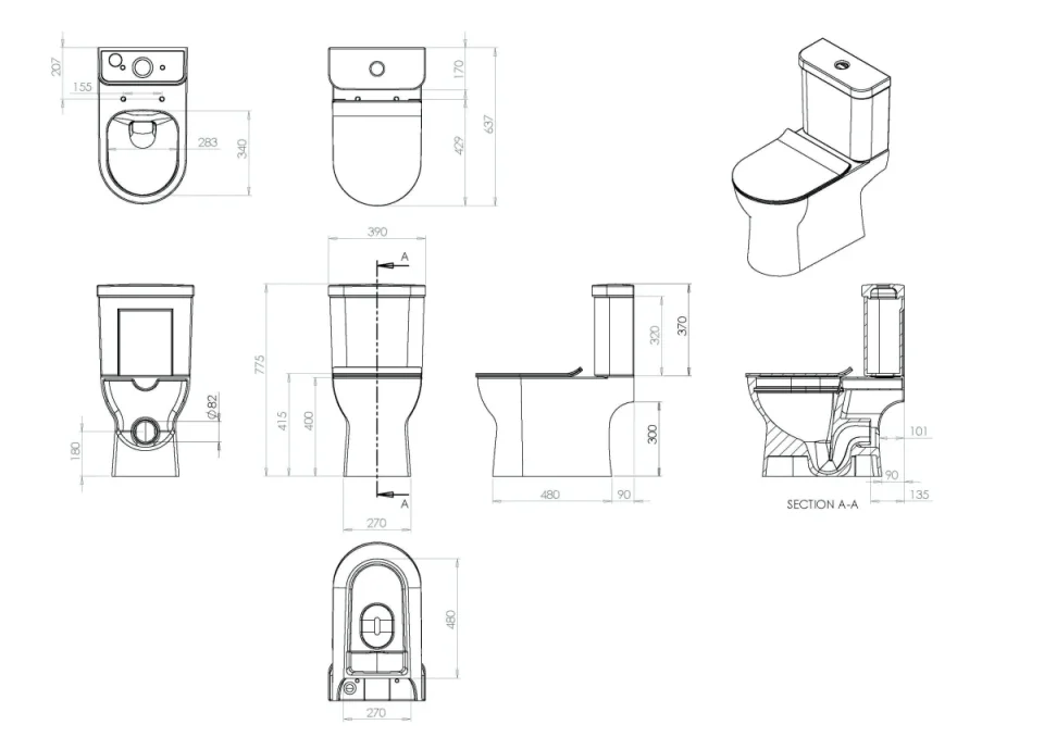 Saneux Air Close Coupled Toilet with Rimless Pan, Cistern and Soft Close Seat - Image 5