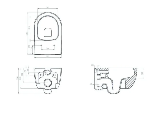 Saneux Austen Wall Hung Rimless Long Projection Toilet Pan and Soft Close Seat - Image 2