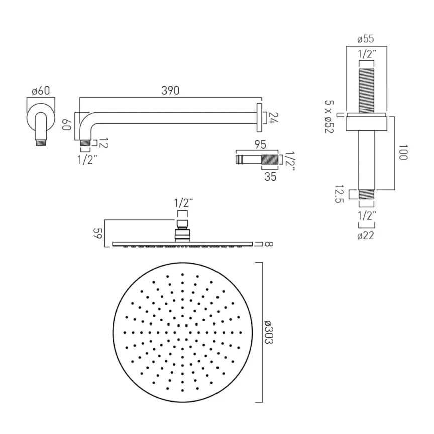 Individual By Vado Single Function Round 300mm Shower Head with Shower Arm Brushed Black - Image 2