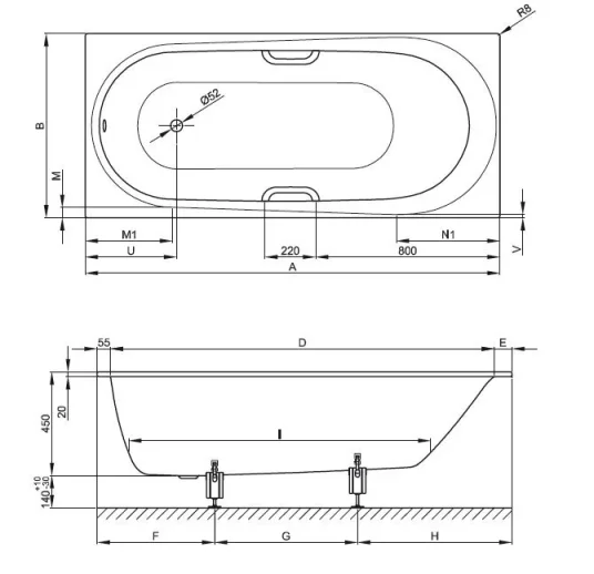 Bette Comodo 1700 750mm White detail view - Image 2