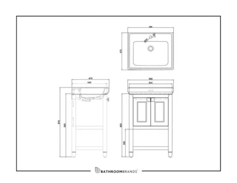 Burlington Riviera 580mm Vanity Unit White detail view - Image 2