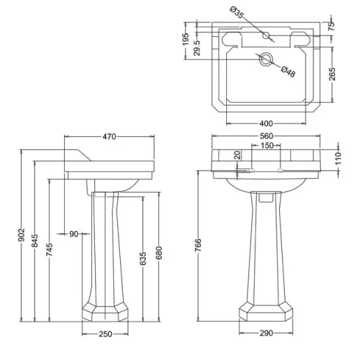 Burlington Medici Edwardian Basin 56cm 2th detail view - Image 2