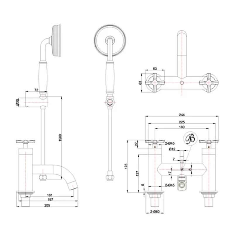 Burlington Riviera Bath/shower Mixer Gold detail view - Image 2