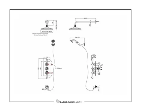 Burlington Two Outlet Conceal Shower Valve & Head Chrome detail view - Image 2