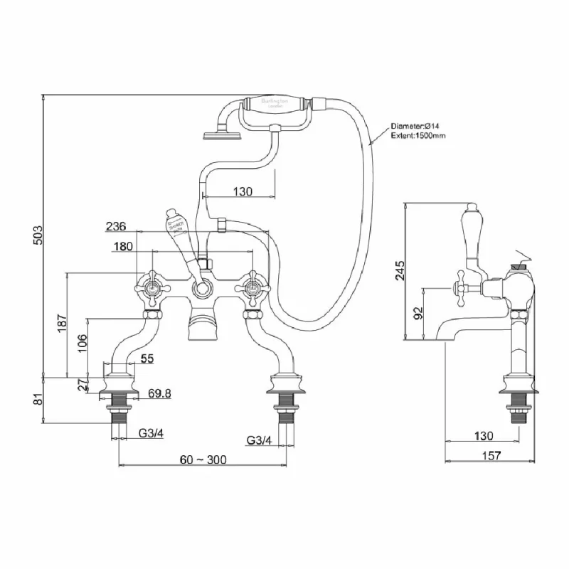 Burlington Claremont Qt Regent Deck Bath Mixer Gold detail view - Image 2